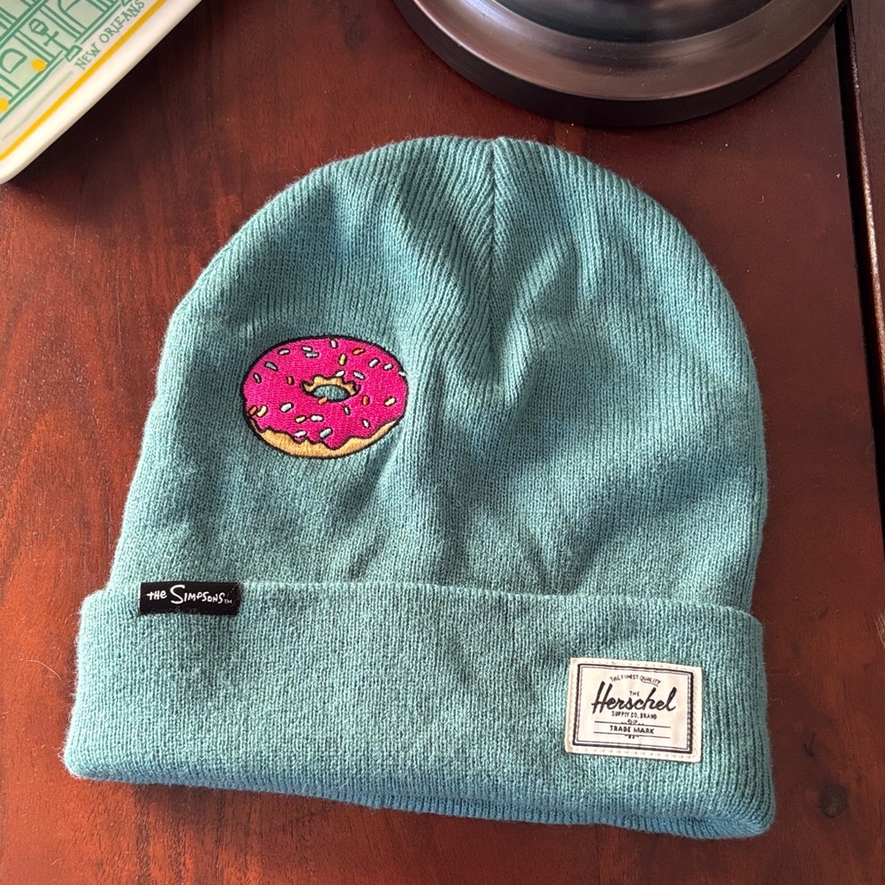 Herschel Supply Company Kids Teal Beanie with Pink Donut Design